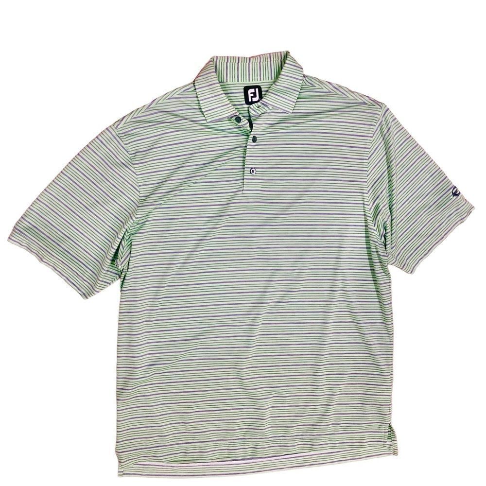 FootJoy Green Gray Striped Short Sleeve Golf Men’s Polo Shirt Sz XL